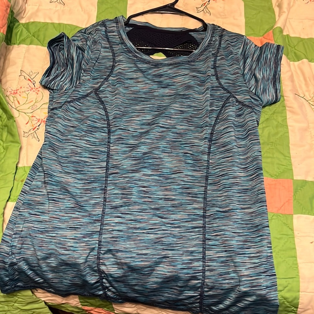 Tri colored blue shirt